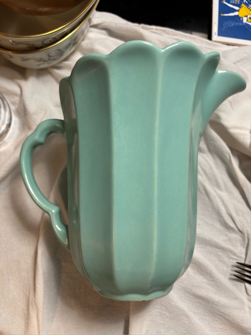 Art Deco Vintage Seafoam Green Ceramic Pitcher